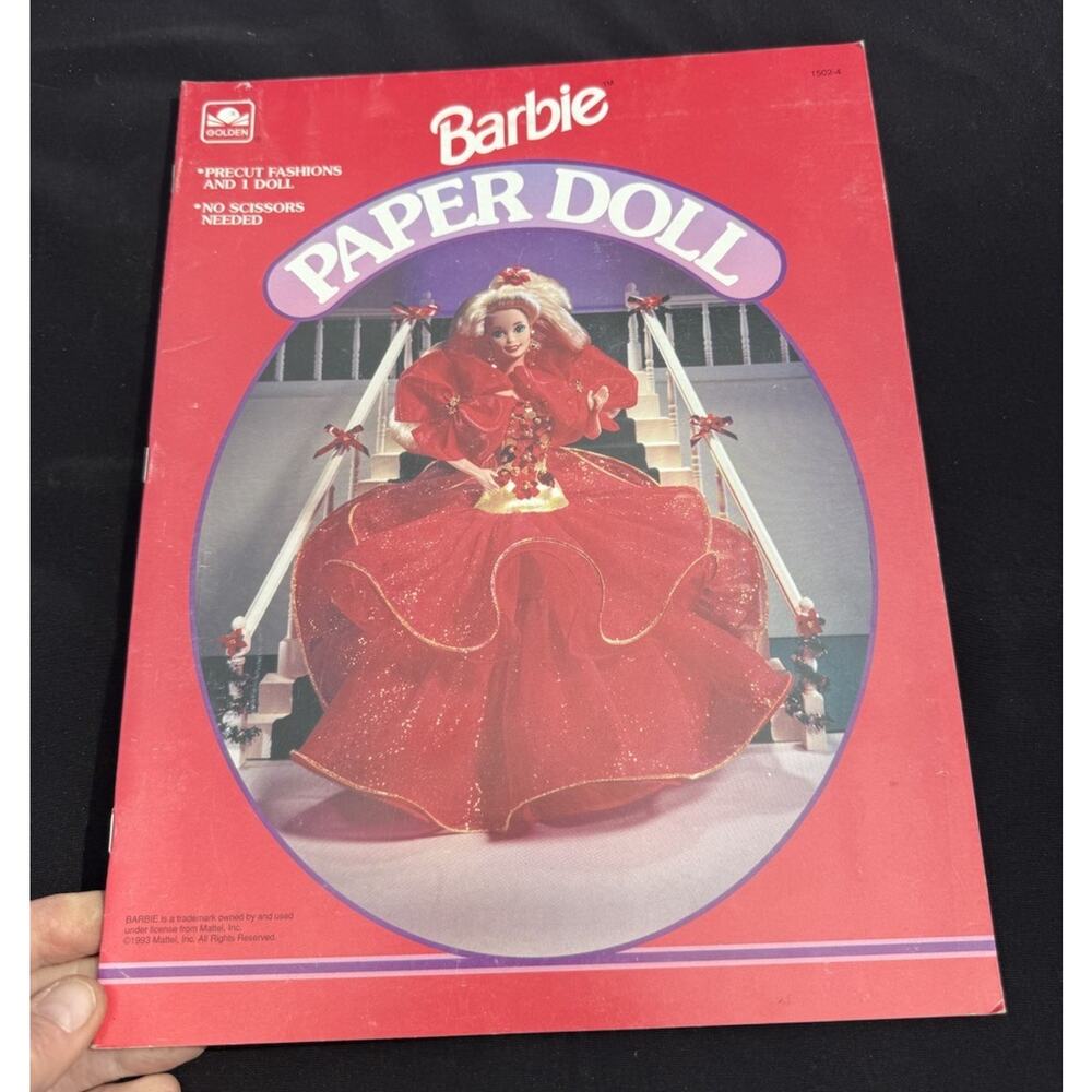 Vintage 1993 Holiday BARBIE Paper Doll Book NEW Red Dress Cover Golden Book New